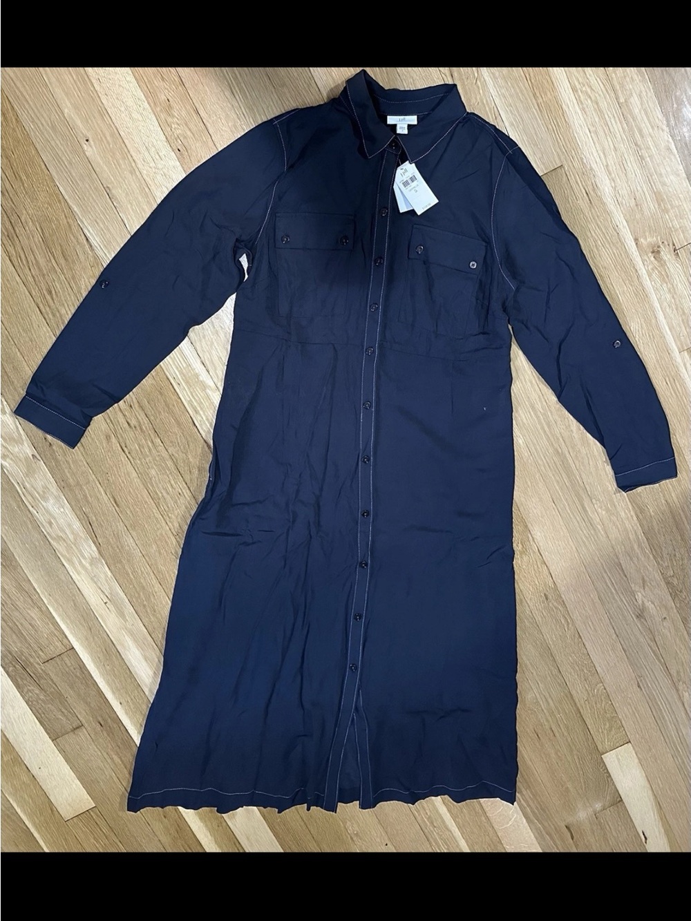 J Jill Dress Size Small Maxi Shift Full Button Blue Long Sleeve